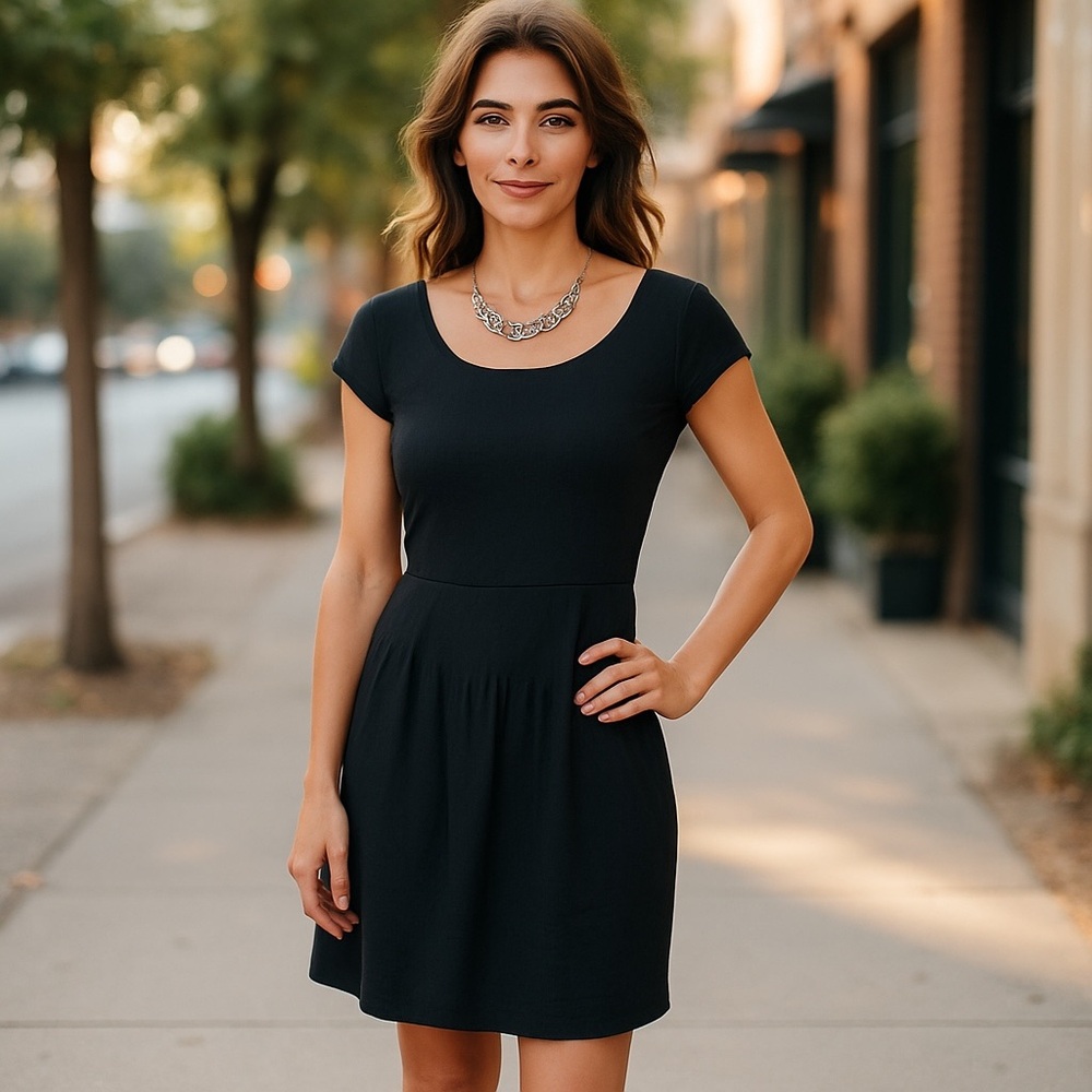 Calvin Klein Black Pleated Sheath Dress 10 Medium